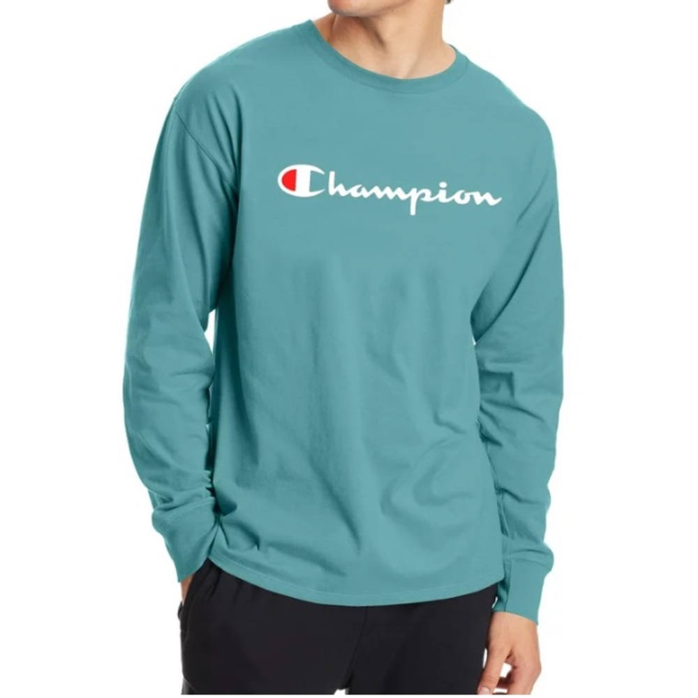 Champion Men's or Unisex Green Script-Logo Long Sleeve T-Shirt